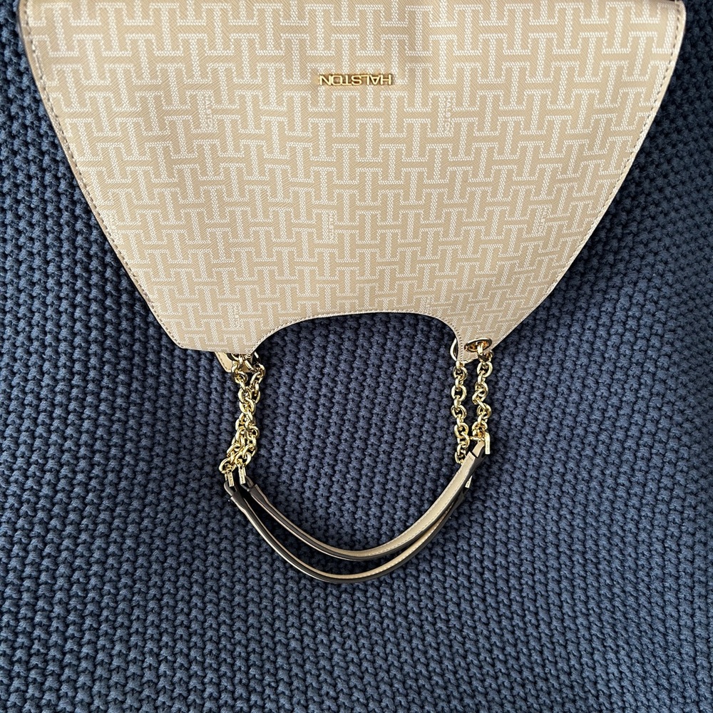 Halston Heritage Beige and Gold Chain Shoulder Bag